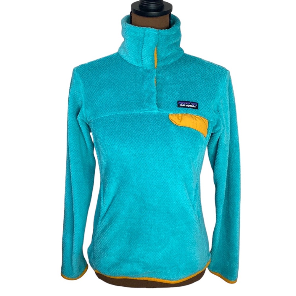 Patagonia Retool snap-T fleece pullover soft shell jacket turquoise orange sz XS